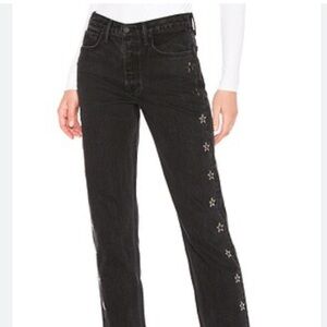 Camila Coelho Crystal Detailed Denim Jeans Black High Rise NWOT